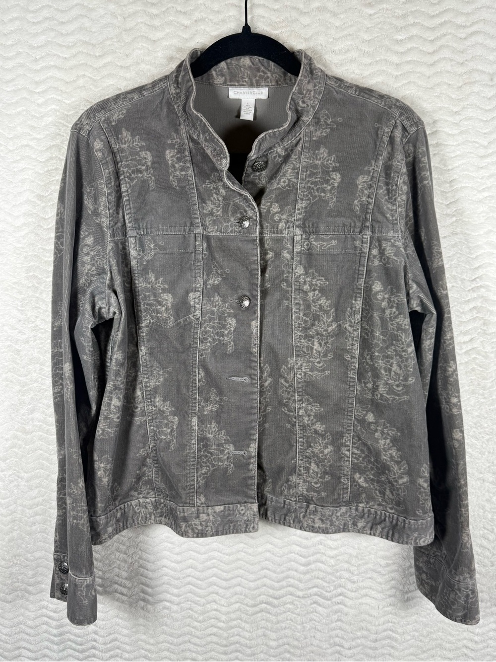 Charter Club Gray Floral-Print Ribbed Cotton Jean Jacket. Just Gorgeous 🧡🤩